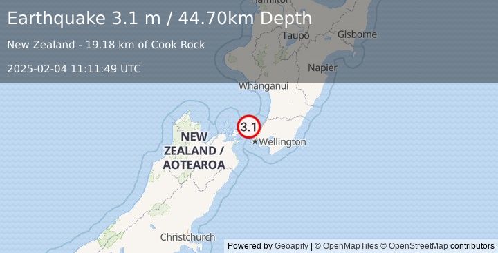 Earthquake COOK STRAIT, NEW ZEALAND (3.1 m) (2025-02-04 11:11:49 UTC)