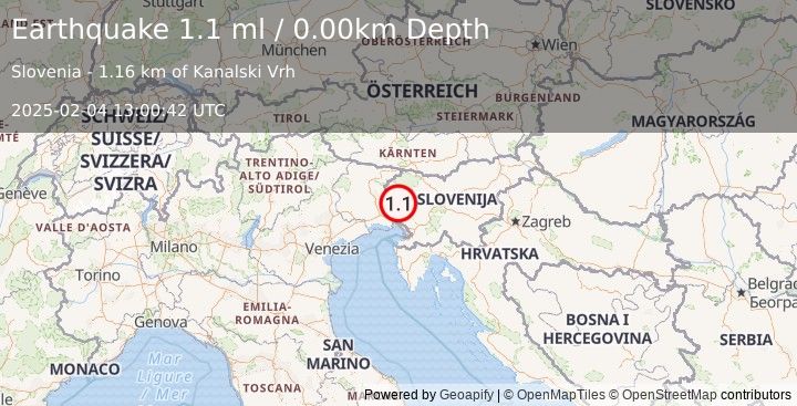 Earthquake SLOVENIA (1.1 ml) (2025-02-04 13:00:42 UTC)