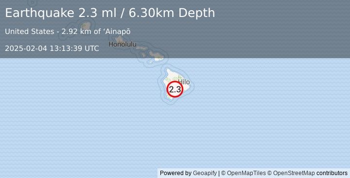 Earthquake ISLAND OF HAWAII, HAWAII (2.3 ml) (2025-02-04 13:13:39 UTC)