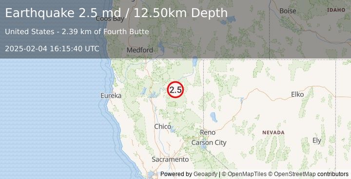 Earthquake NORTHERN CALIFORNIA (2.5 md) (2025-02-04 16:15:40 UTC)