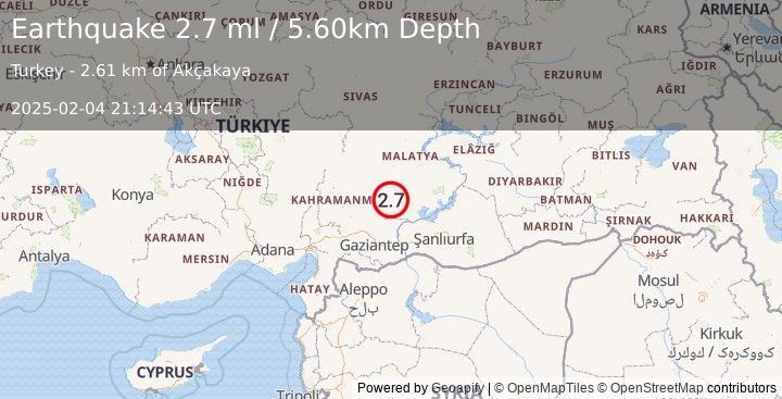 Earthquake CENTRAL TURKEY (2.7 ml) (2025-02-04 21:14:43 UTC)