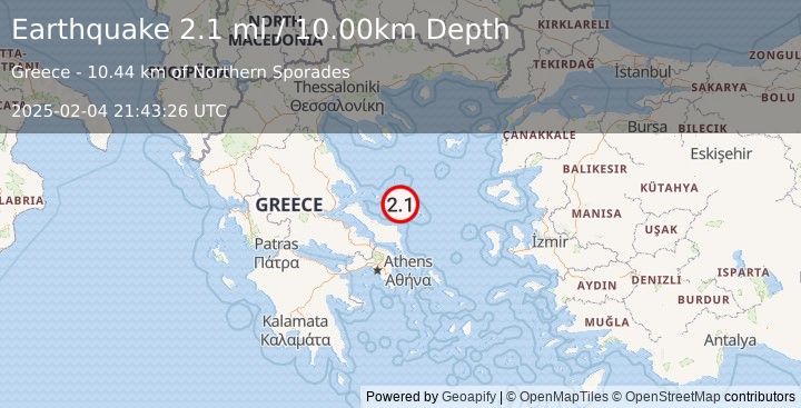 Earthquake AEGEAN SEA (2.1 ml) (2025-02-04 21:43:26 UTC)