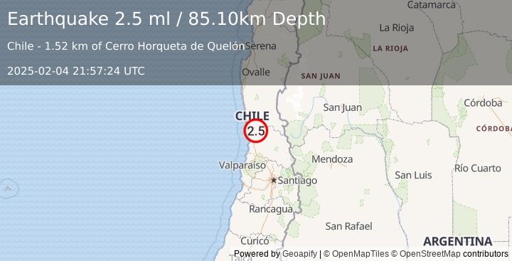 Earthquake VALPARAISO, CHILE (2.5 ml) (2025-02-04 21:57:24 UTC)