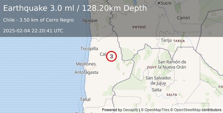 Earthquake ANTOFAGASTA, CHILE (3.0 ml) (2025-02-04 22:20:41 UTC)