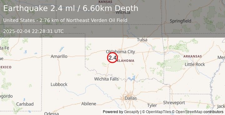 Earthquake OKLAHOMA (2.4 ml) (2025-02-04 22:28:31 UTC)