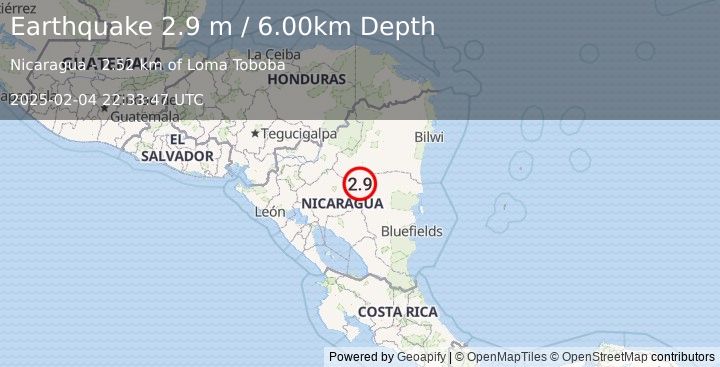 Earthquake NICARAGUA (2.9 m) (2025-02-04 22:33:47 UTC)