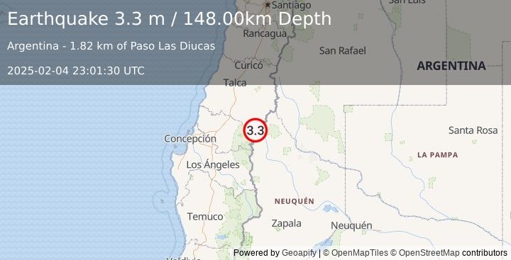 Earthquake BIO-BIO, CHILE (3.3 ml) (2025-02-04 23:01:36 UTC)