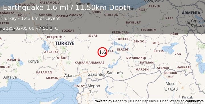 Earthquake CENTRAL TURKEY (1.6 ml) (2025-02-05 00:47:51 UTC)