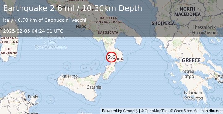 Earthquake SOUTHERN ITALY (2.6 ml) (2025-02-05 04:24:01 UTC)