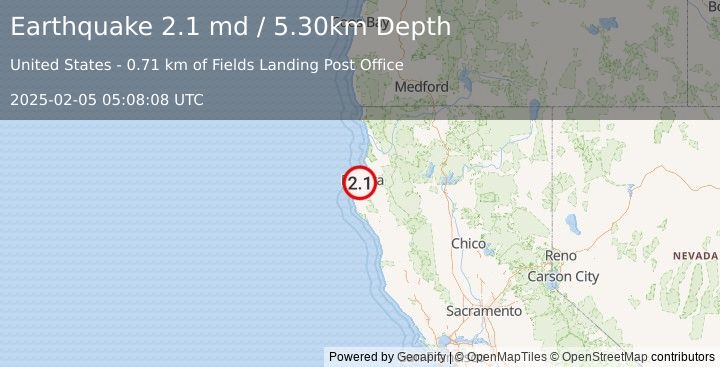 Earthquake NORTHERN CALIFORNIA (2.1 md) (2025-02-05 05:08:08 UTC)