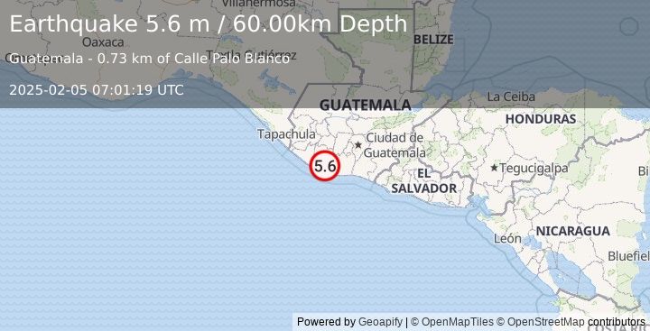 Earthquake GUATEMALA (5.6 m) (2025-02-05 07:01:19 UTC)