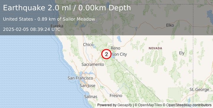 Earthquake NORTHERN CALIFORNIA (2.4 md) (2025-02-05 08:39:26 UTC)