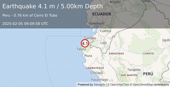 Earthquake PERU-ECUADOR BORDER REGION (4.1 m) (2025-02-05 09:09:58 UTC)