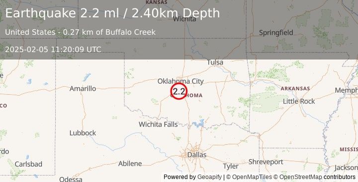 Earthquake OKLAHOMA (2.2 ml) (2025-02-05 11:20:09 UTC)