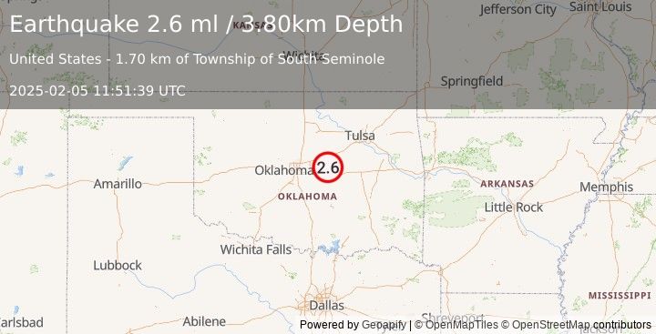 Earthquake OKLAHOMA (2.6 ml) (2025-02-05 11:51:39 UTC)