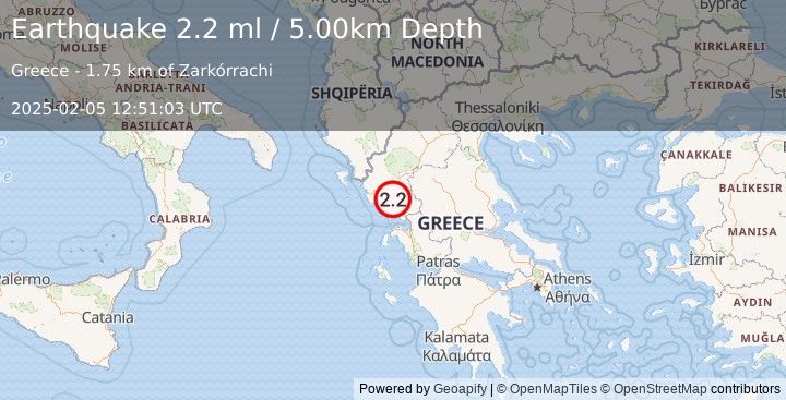 Earthquake GREECE (2.2 ml) (2025-02-05 12:51:03 UTC)