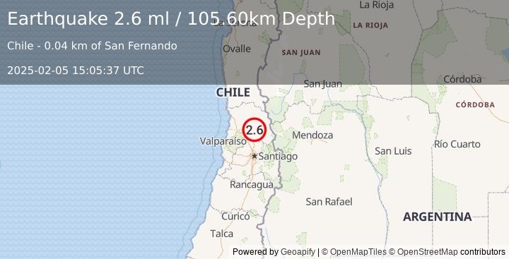 Earthquake VALPARAISO, CHILE (2.6 ml) (2025-02-05 15:05:37 UTC)