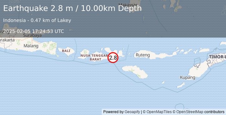 Earthquake SUMBAWA REGION, INDONESIA (2.8 m) (2025-02-05 17:24:53 UTC)