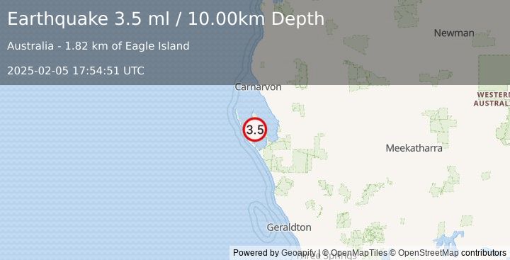 Earthquake WESTERN AUSTRALIA (3.5 ml) (2025-02-05 17:54:51 UTC)