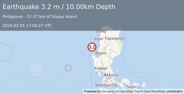 Earthquake LUZON, PHILIPPINES (3.2 m) (2025-02-05 17:59:27 UTC)