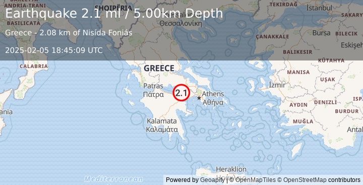 Earthquake GREECE (2.1 ml) (2025-02-05 18:45:09 UTC)