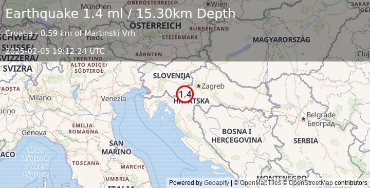 Earthquake CROATIA (1.4 ml) (2025-02-05 19:12:24 UTC)