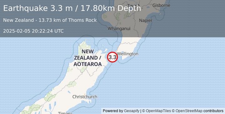 Earthquake COOK STRAIT, NEW ZEALAND (3.3 m) (2025-02-05 20:22:24 UTC)