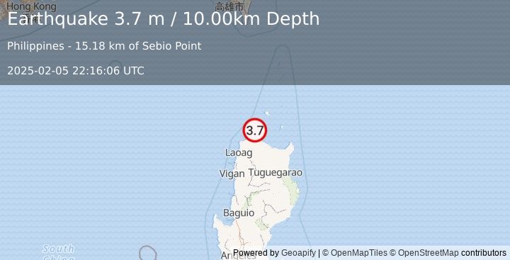 Earthquake LUZON, PHILIPPINES (3.7 m) (2025-02-05 22:16:06 UTC)