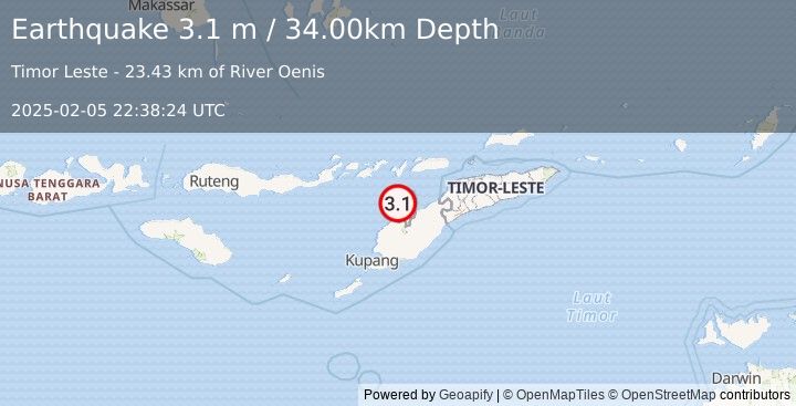 Earthquake TIMOR REGION (3.1 m) (2025-02-05 22:38:24 UTC)