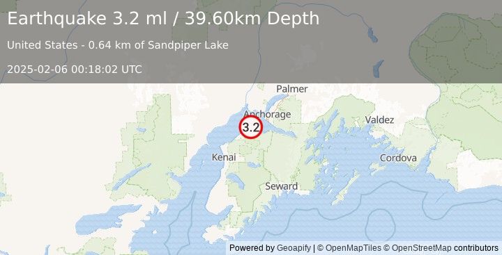 Earthquake SOUTHERN ALASKA (3.2 ml) (2025-02-06 00:18:01 UTC)