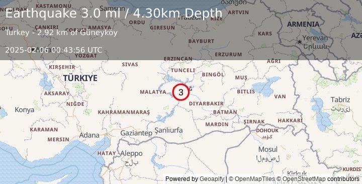 Earthquake EASTERN TURKEY (3.0 ml) (2025-02-06 00:43:56 UTC)