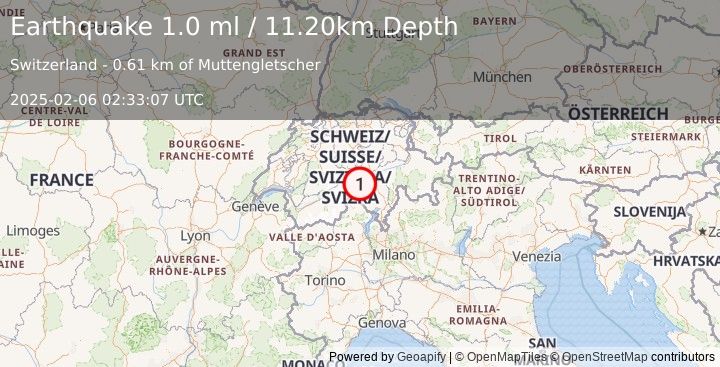 Earthquake SWITZERLAND (1.0 ml) (2025-02-06 02:33:07 UTC)