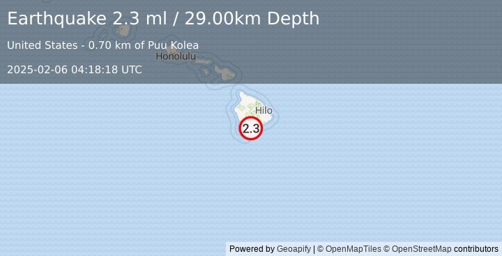 Earthquake ISLAND OF HAWAII, HAWAII (2.3 ml) (2025-02-06 04:18:18 UTC)