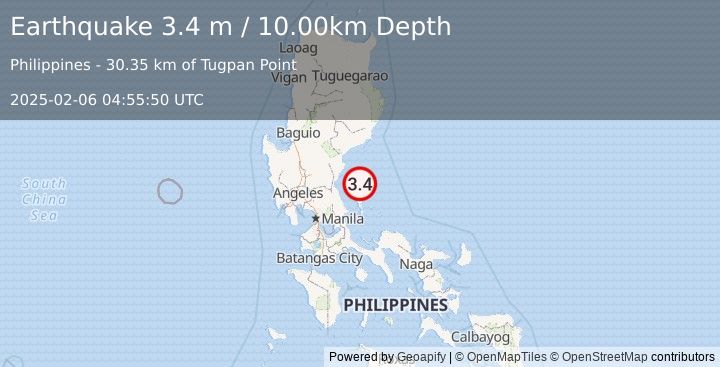 Earthquake LUZON, PHILIPPINES (3.4 m) (2025-02-06 04:55:50 UTC)