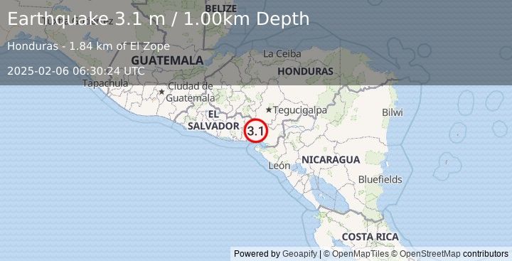 Earthquake HONDURAS (3.1 m) (2025-02-06 06:30:24 UTC)