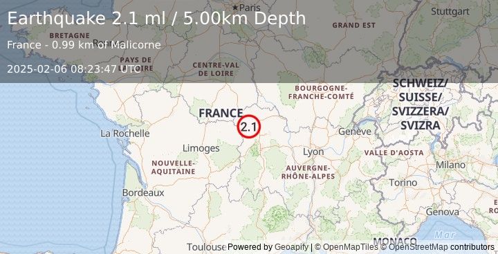 Earthquake FRANCE (2.1 ml) (2025-02-06 08:23:47 UTC)