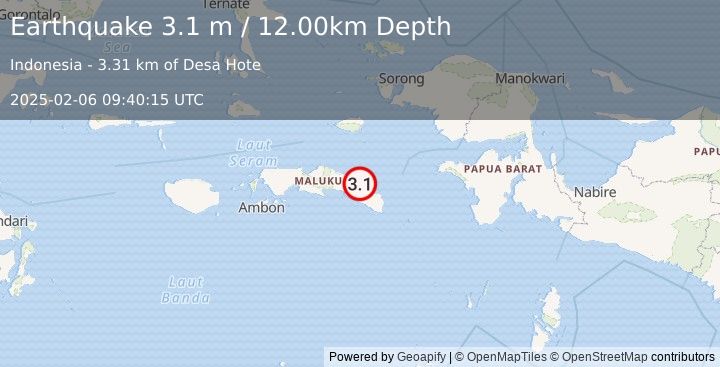 Earthquake SERAM, INDONESIA (3.1 m) (2025-02-06 09:40:15 UTC)