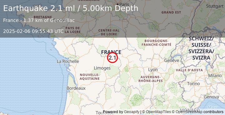 Earthquake FRANCE (2.1 ml) (2025-02-06 09:55:43 UTC)