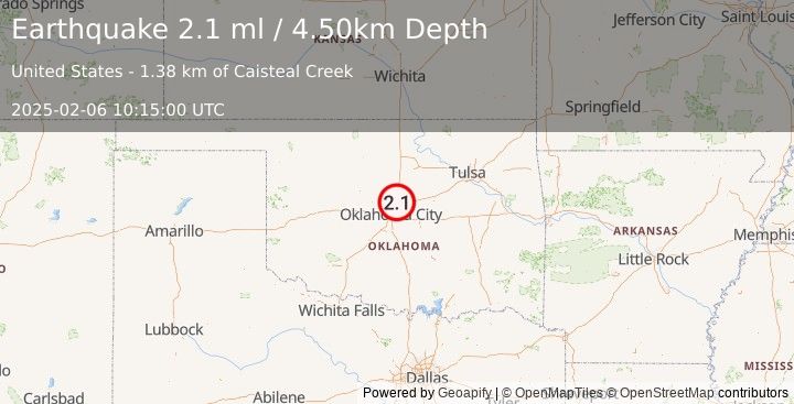 Earthquake OKLAHOMA (2.1 ml) (2025-02-06 10:15:00 UTC)