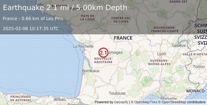 Earthquake FRANCE (2.1 ml) (2025-02-06 10:17:35 UTC)