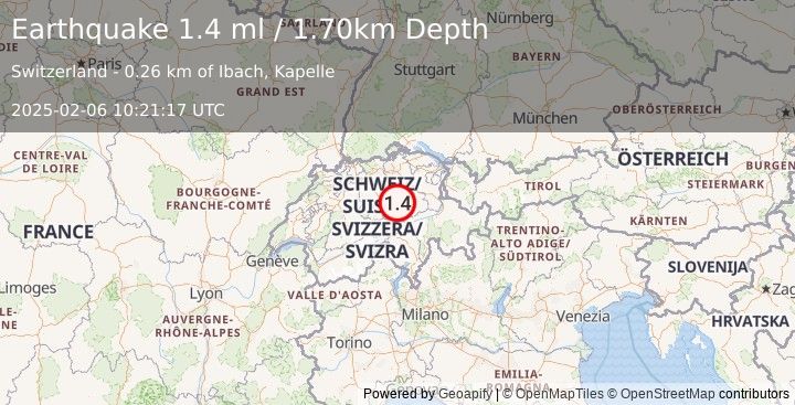 Earthquake SWITZERLAND (1.4 ml) (2025-02-06 10:21:17 UTC)