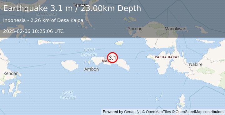 Earthquake SERAM, INDONESIA (3.1 m) (2025-02-06 10:25:06 UTC)