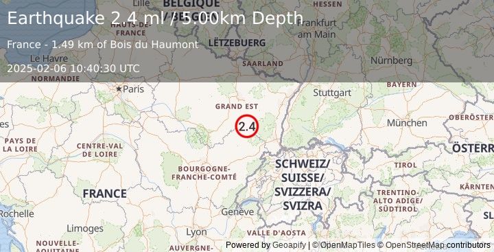 Earthquake FRANCE (2.4 ml) (2025-02-06 10:40:30 UTC)