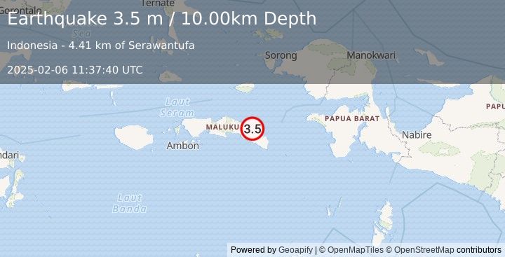 Earthquake SERAM, INDONESIA (3.5 m) (2025-02-06 11:37:40 UTC)