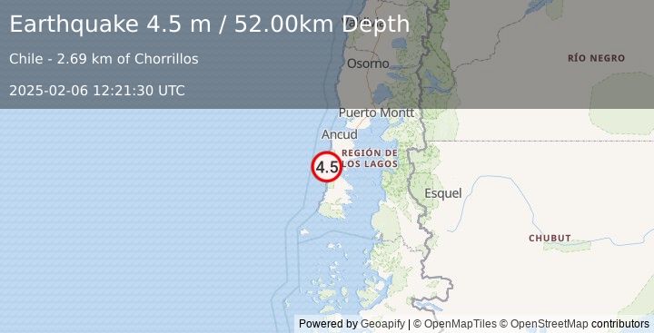 Earthquake ISLA CHILOE, LOS LAGOS, CHILE (4.7 m) (2025-02-06 12:21:31 UTC)