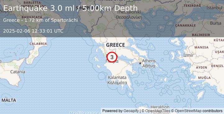 Earthquake GREECE (3.0 ml) (2025-02-06 12:33:01 UTC)