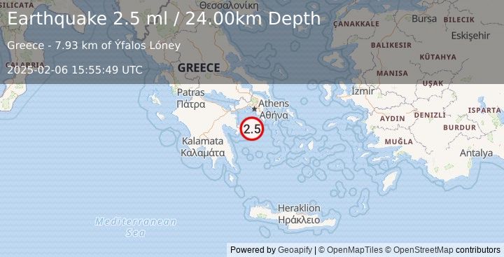 Earthquake SOUTHERN GREECE (2.5 ml) (2025-02-06 15:55:49 UTC)