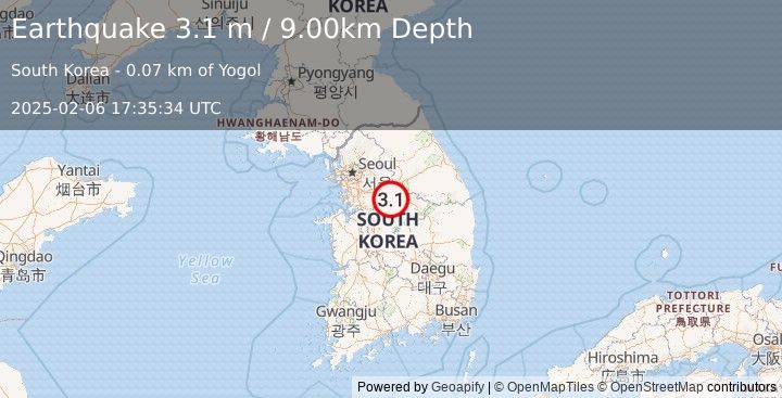 Earthquake SOUTH KOREA (3.1 m) (2025-02-06 17:35:34 UTC)