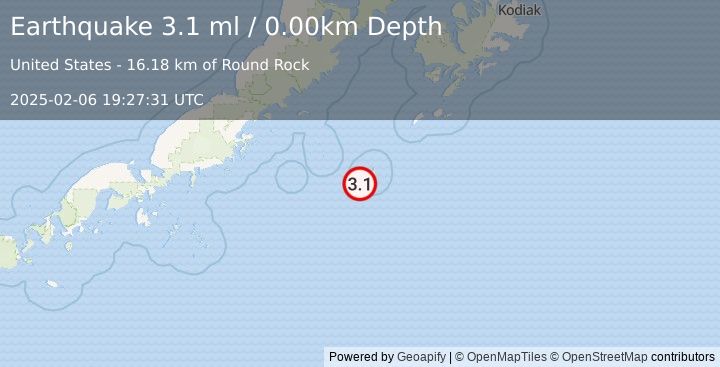 Earthquake SOUTH OF ALASKA (3.1 ml) (2025-02-06 19:27:31 UTC)