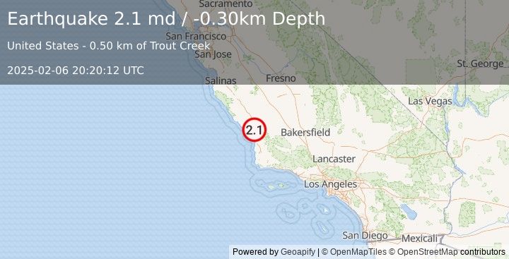 Earthquake CENTRAL CALIFORNIA (2.1 md) (2025-02-06 20:20:12 UTC)